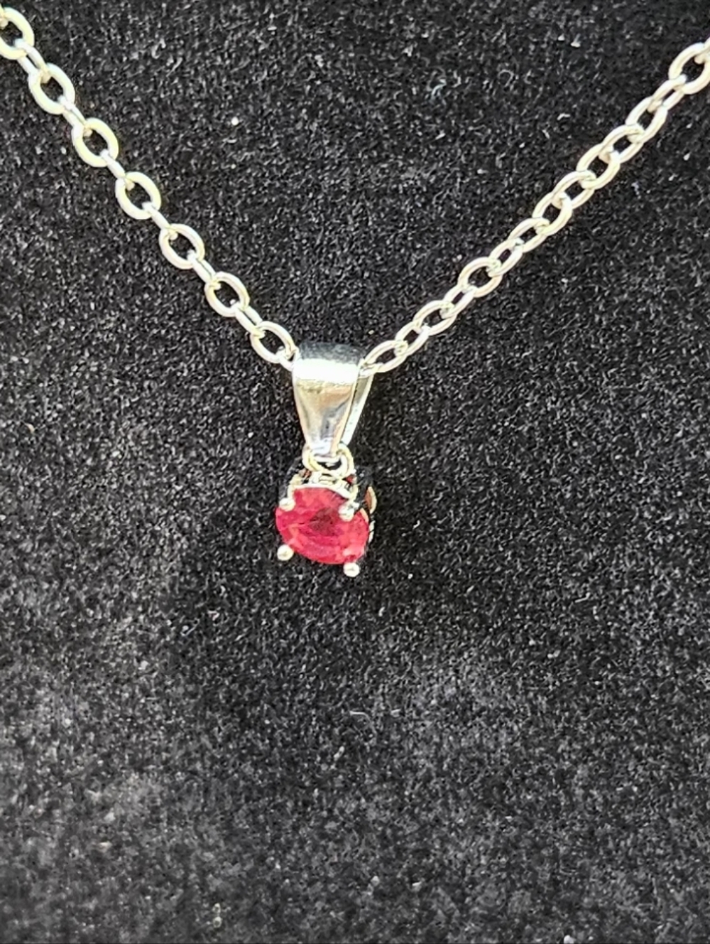 EFFY 18" July Birthstone Pendant Necklace-Red Ruby Glass- Silver-Lobster Clasp